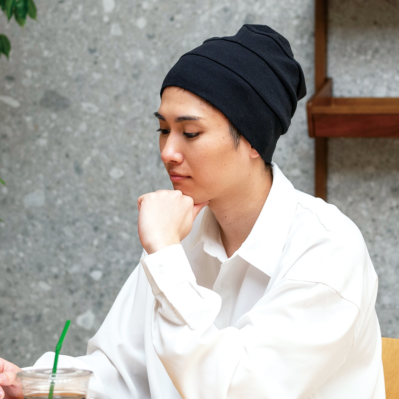 医療用(脱毛時用)帽子・ルーズワッチ(ブラック)・泡シャンプーセット ブラック