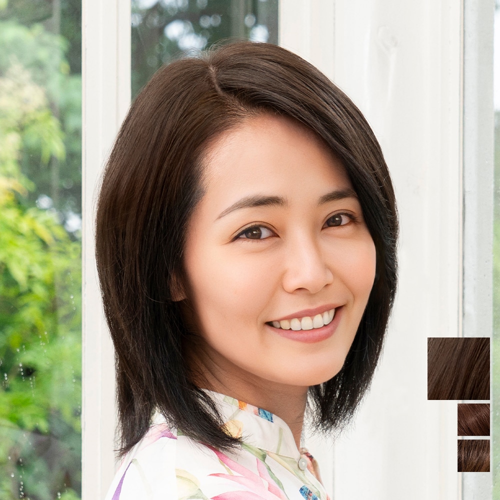 【部分ウィッグ】総手植え(人毛ミックス) ナチュラル [ナチュラルブラウン] ふわカラ FUW01-F4