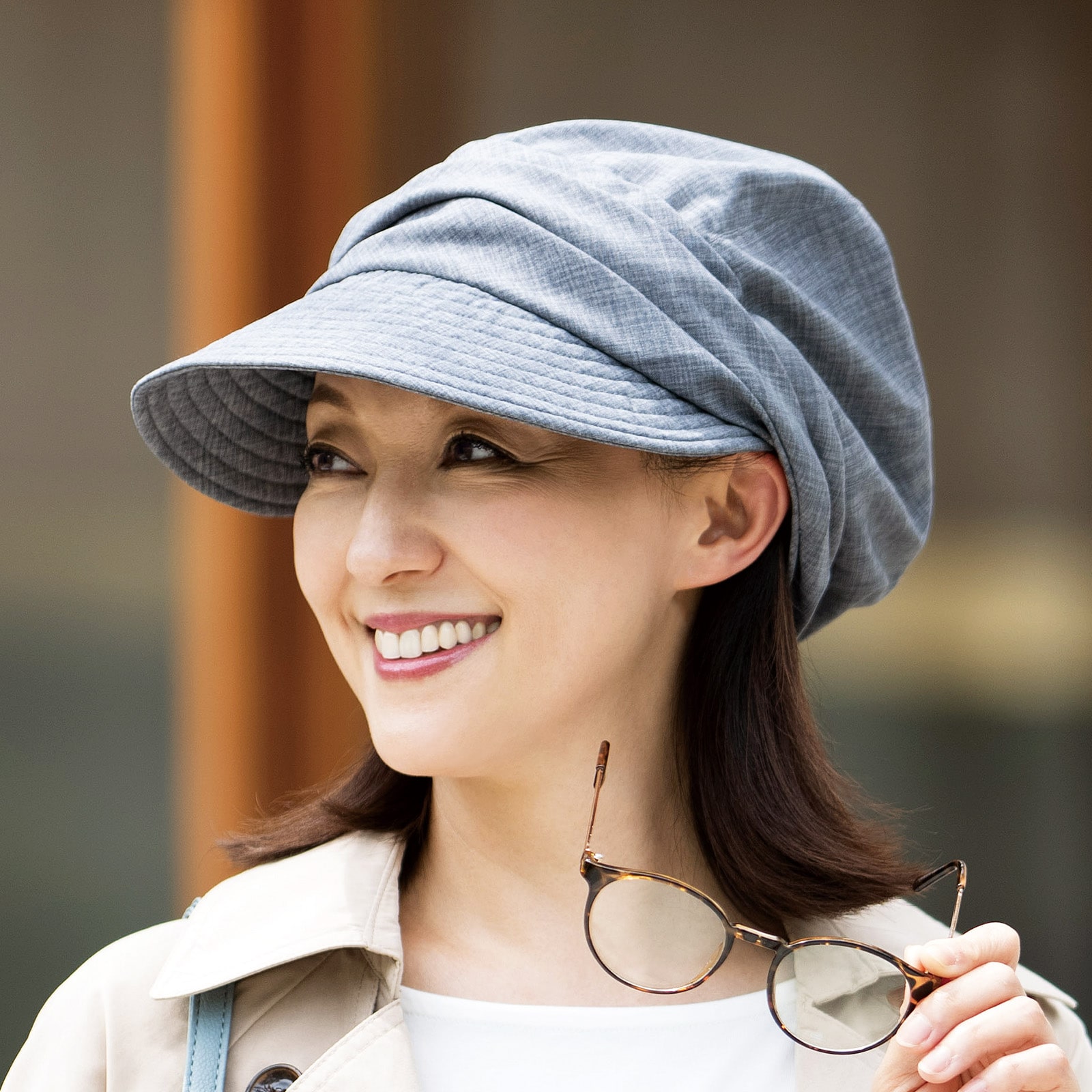 医療用（脱毛時用）帽子・紐付きUVキャスケット（グレー）｜ 7045