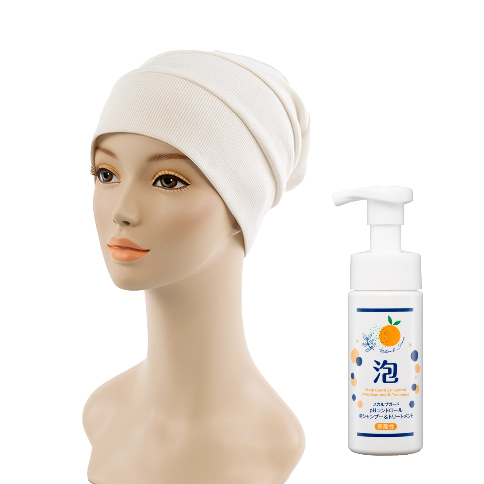  医療用（脱毛時用）帽子・ルーズワッチ（オフホワイト）・泡シャンプーセット