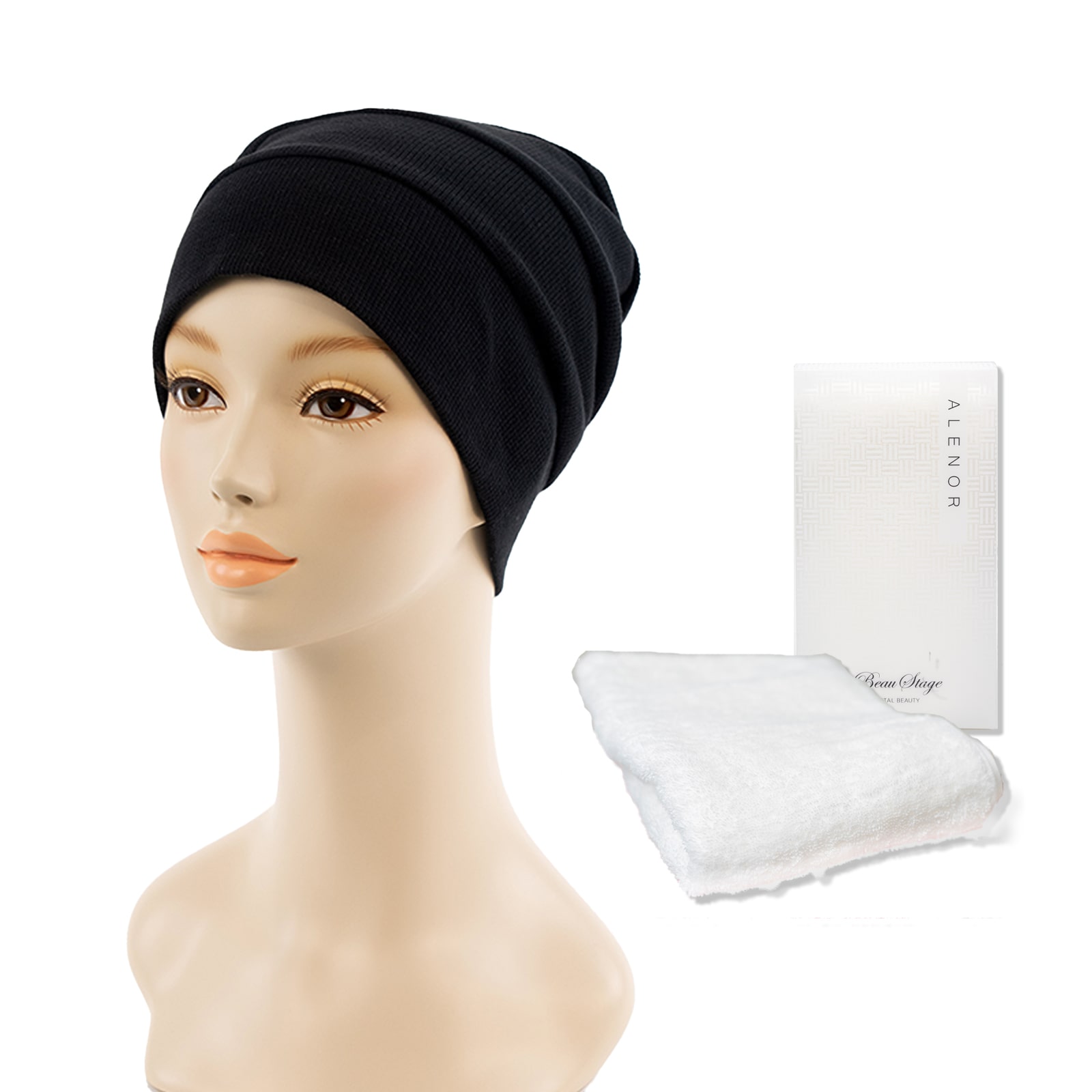  医療用（脱毛時用）帽子・ルーズワッチ（ブラック）・ タオルセット