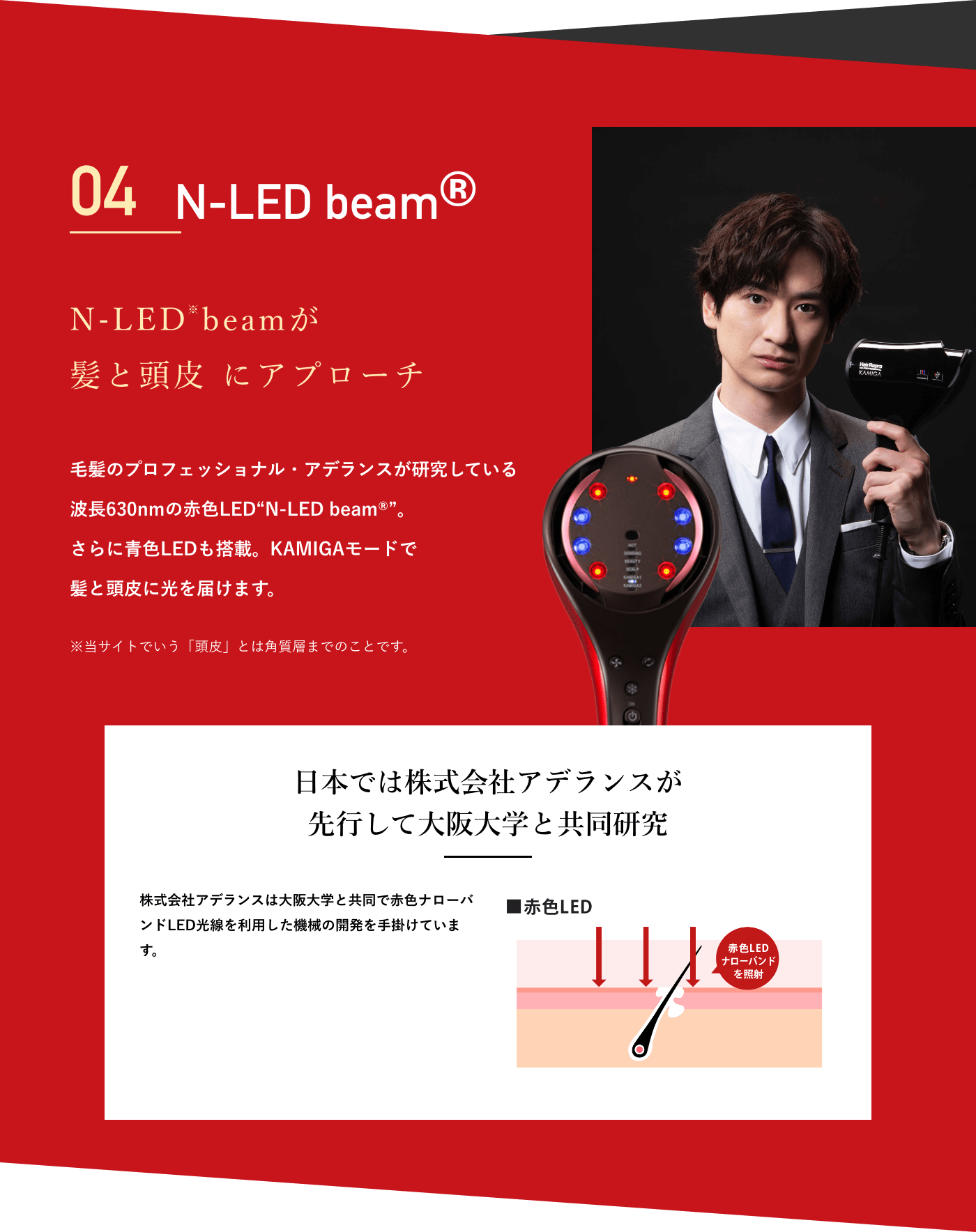 N-LED beam N-LED beamが髪と頭皮 にアプローチ