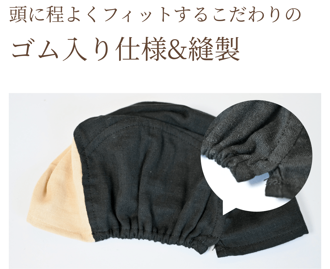 現場の声から生まれた、季節問わず使える、通気性に優れたダブルガーゼキャップ
